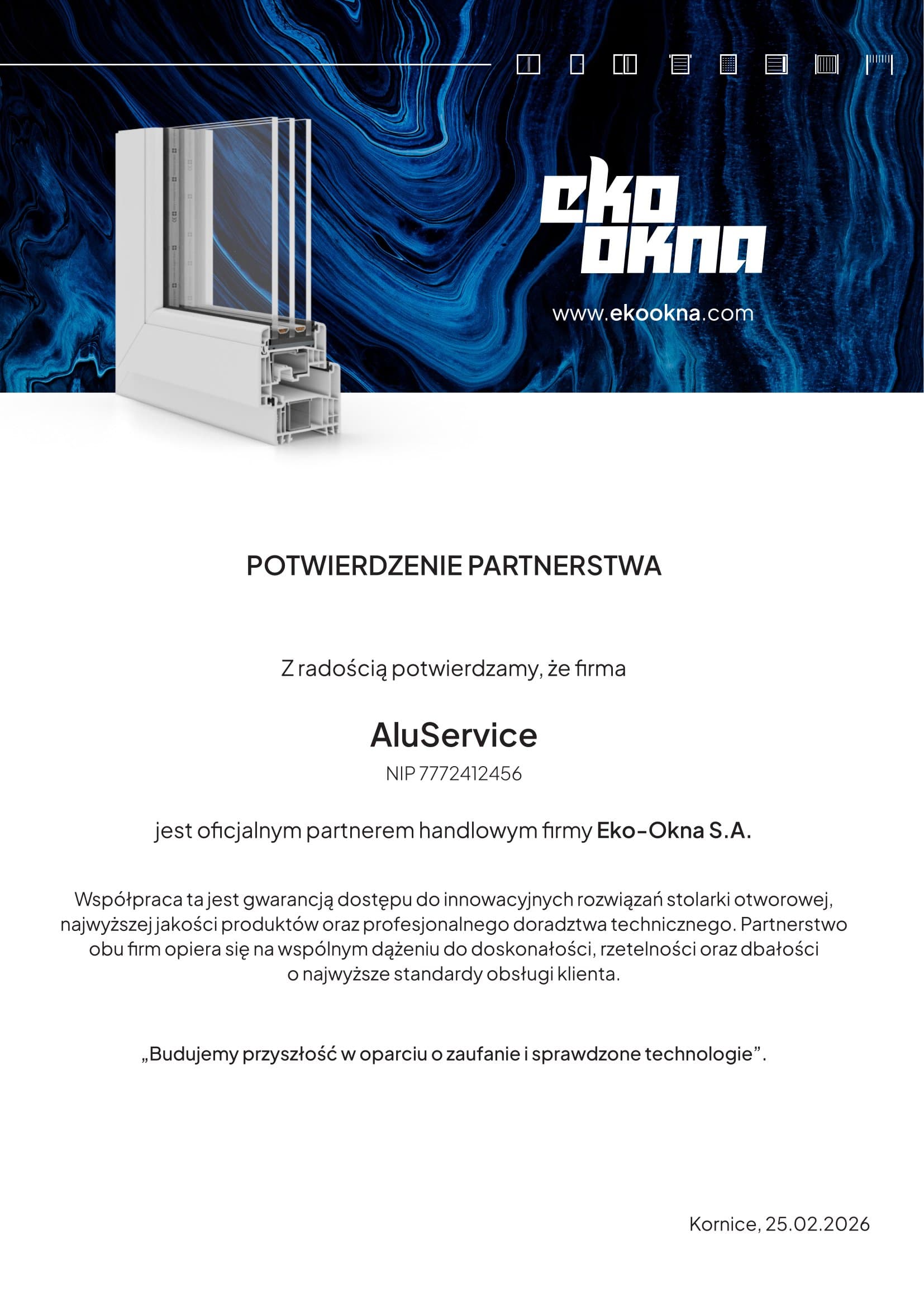 Certyfikat jakości AluService